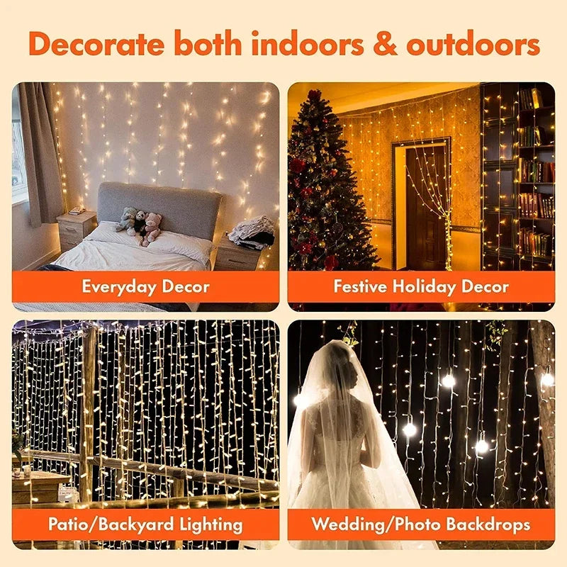 3M LED Curtain String Lights Fairy Decoration USB Holiday Garland Lamp 8 Mode