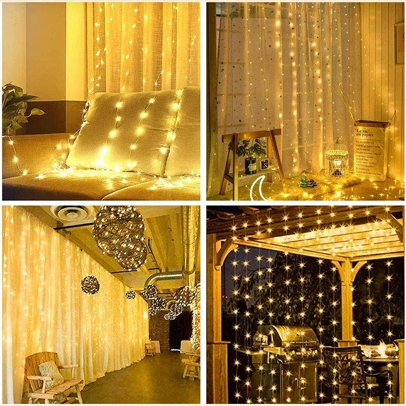 3M LED Curtain String Lights Fairy Decoration USB Holiday Garland Lamp 8 Mode