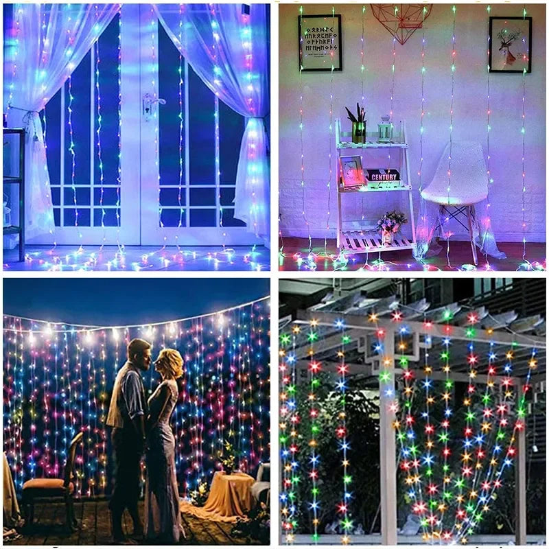 3M LED Curtain String Lights Fairy Decoration USB Holiday Garland Lamp 8 Mode