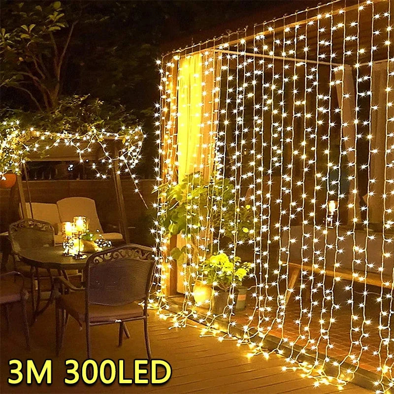 3M LED Curtain String Lights Fairy Decoration USB Holiday Garland Lamp 8 Mode